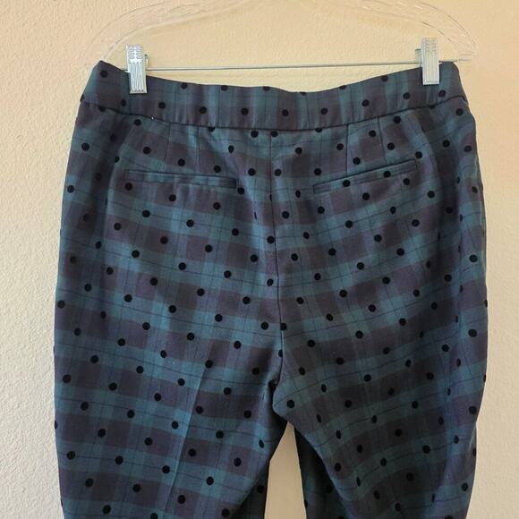 Talbots Slim Ankle Pants Green Plaid Black Velvet Polka Dot Womens Size 10P Wool - Picture 6 of 11